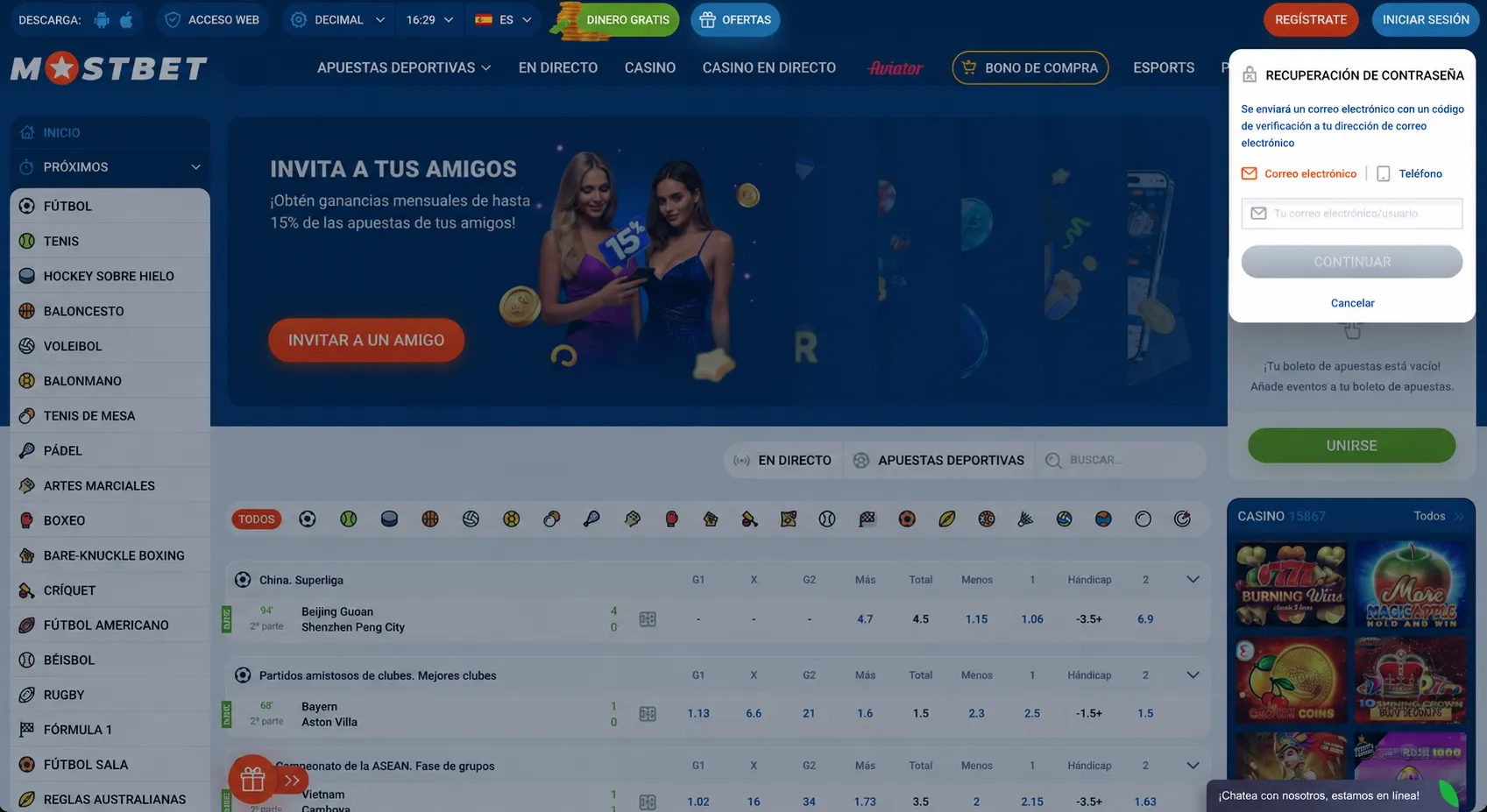 Recuperación de contraseña y verificación en Mostbet login
